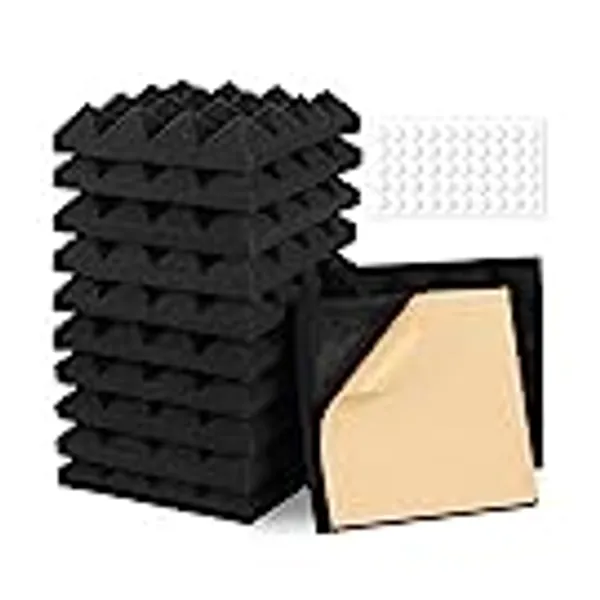 Kaqiluo 12-Pack Acoustic Panels Sound Proof Foam Panels for Walls, 2" x 10" x 10" High Density Fire Proof Noise Absorbing Panels, Acoustic Noise Canceling Panels for Studio Recording, Home Office