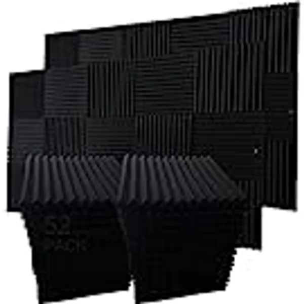 52 Pack 12"X 12"X1" Acoustic Panels Studio Soundproofing Foam Wedge Tiles, (52BLACK)