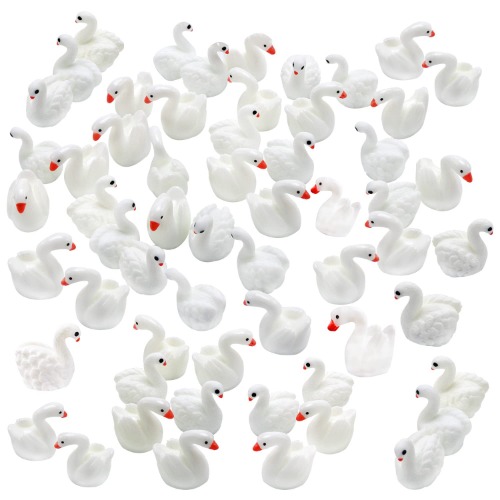 Exasinine 40 Pcs Resin Swan Figurines Procelain Swan Miniature Figurines Fairy Garden Accessories Cake Toppers Decoration Set for Succulent Planter Moss Landscape DIY Terrarium Home Décor