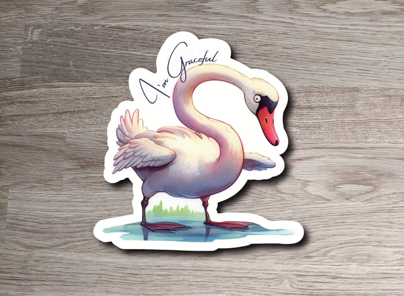 Funny Sarcastic I'm Graceful Clumsy Looking Swan Sticker for Notebook, Journal, Party Loot Bags, Laptop, Phone Case, Stocking Stuffer