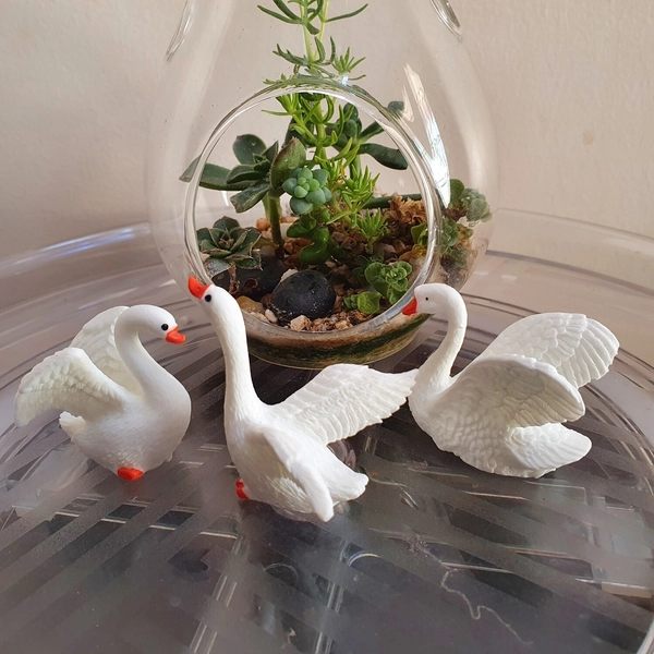 3 Little White Swans for Pot Terrarium Bonsai Decor Ornament