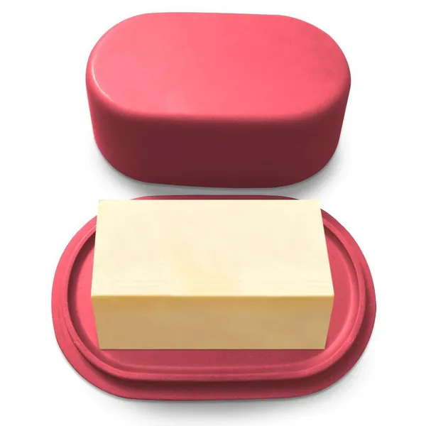 Modern Bamboo Butter Dish with Lid  - Dishwasher Safe - Perfectly Sized For Large European Style Butters by Cooler Kitchen - Red