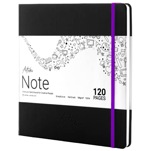 Articka Note Hardcover Sketchbook – Square Hardbound Sketch Journal – 10 x 10 Inch Art Book – 120 Pages with Elastic Closure – 180GSM Paper – Ideal for Pencils, Graphite, Charcoal, Pen - 10*10