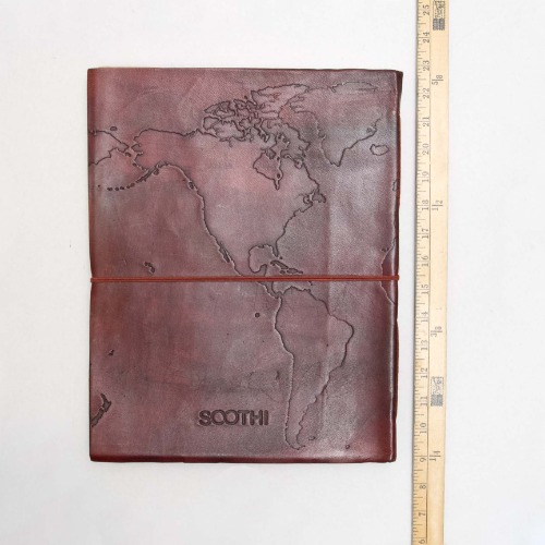Extra Large World Map 14x11 Handmade Leather Journal - Brown / Leather / 14x11