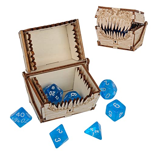 DND Mimic Chest Dice Jail Prison with a Random Polyhedral Dice Set Wood Laser Cut and Etched Dice Storage Box for Your Bad Dice (Dice Jail C) - Dice Jail C