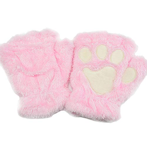 Himine Cat Claw Bear Paw Fingerless Winter Plush Gloves 1*Pair - Pink