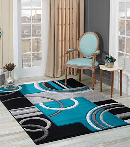 GLORY RUGS Area Rug Modern Soft Hand Carved Contemporary Floor Carpet with Premium Fluffy Texture for Indoor Living Dining Room and Bedroom Area (4x6, Turquoise) - 4x6 - Turquoise