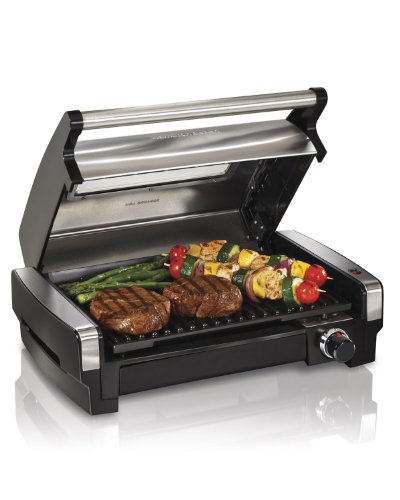 Hamilton Beach Electric Indoor Searing Grill with Viewing Window & Adjustable Temperature Control to 450F, 118 sq. in. Surface Serves 6, Removable Nonstick Grate, Stainless Steel - Searing Grill with Window