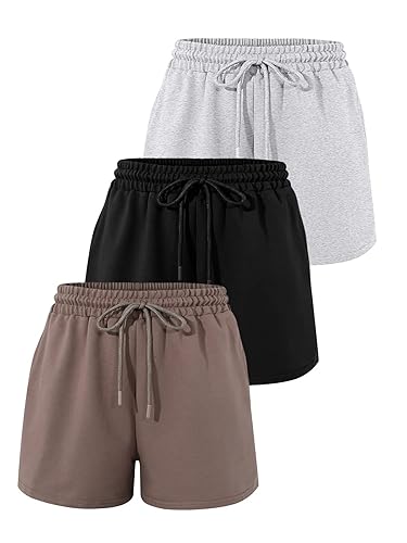 SUNBS 3 Pack Womens Sweat Shorts Casual Lounge Cotton Shorts Trendy Summer Running High Waisted Athletic Shorts Outfits - Large - 3 Pack:black&coffee&grey