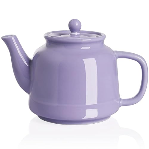 Sweejar 35 oz Porcelain Tea Pot, Teapot with Removable 18/8 Stainless Steel Infuser, Microwave & Dishwasher Safe Tea Maker, Tea Infuser Pots for Blooming loose Leaf Tea,Chrismas Women Gift (Purple) - Purple - Non-patterned