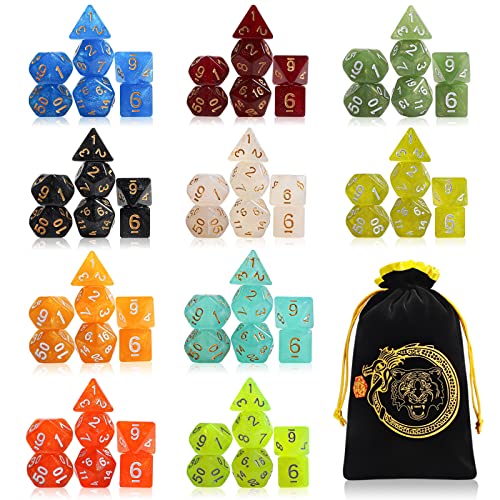 CiaraQ DND dice Set 10x7 Polyhedral Dice (70 pcs) for Dungeons and Dragons RPG MTG Role Playing Table Games with 1 Drawstring Bag - 70pcs (Glitter)