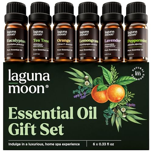 Essential Oils Set - Top 6 Blends for Diffusers, Home Care, Candle Making Scents, Fragrance, Aromatherapy, Humidifiers, Gifts - Peppermint, Tea Tree, Lavender, Eucalyptus, Lemongrass, Orange (10mL) - 6-Pack w Gift Box | Essential Oils Set - 0.34 Fl Oz (Pack of 6)