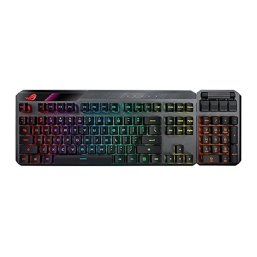 ASUS ROG Claymore II Wireless Modular Gaming Mechanical Keyboard (ROG RX Blue Switches, Detachable numpad & Wrist Rest for TKL 80%/100%, Aura Sync, Media Controls, Fast Charge, USB 2.0 Passthrough) - Blue Switch - PBT Cap