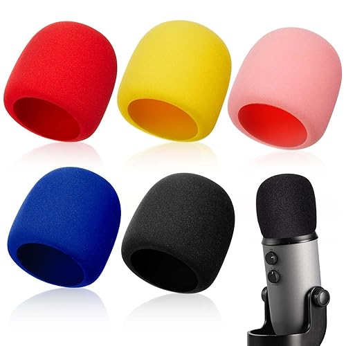 Juexica 5 Pcs Microphone Windscreen Compatible with Blue Yeti Microphone Foam Covers Sponge Mic Covers for Microphones Recording, Noise Reduction, 5 Colors
