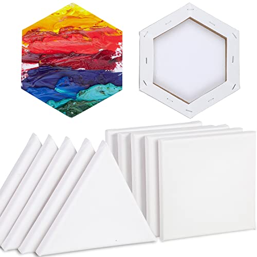 12 Pieces Stretched Canvas Side Length Blank Canvas Triangle Square Hexagon Shape Fabric Painting Canvas Panels Canvas Boards Art Supplies for Painting Acrylic Pouring Artist Hobby Painters (8 Inch) - 8 Inch
