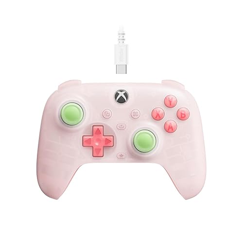 8BitDo Ultimate Mini Wired Controller for Xbox with RGB Lighting Fire Ring, Hall Effect Joysticks and Triggers, Compatible with Xbox Series X|S, Xbox One,PC - Officially Licensed (Translucent Pink) - Pink