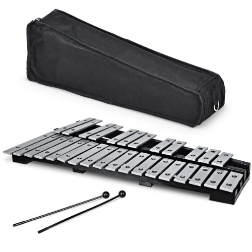HONEY JOY Kids 30-Note Glockenspiel Xylophone, Foldable Xylophone w/2 Mallets, Shoulder Strap, Carrying Bag, Educational Percussion Musical Instrument for Kids w/Wooden Frame & Aluminum Sound Plates