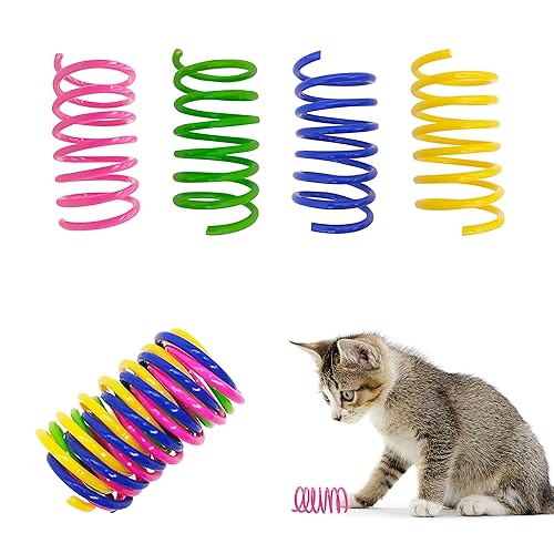 YULOYI Cat Spring Toys 30 Packs, Plastic Colorful Springs Cat Toys for Cat Kitten Pets, Interactive Cat Toys for Indoor Cats and Kitten - 30 Packs