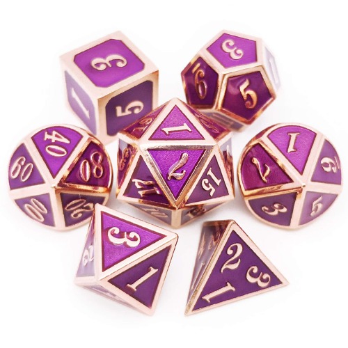 Haxtec Metal Dice Set D&D Polyhedral DND Dice for Dungeons and Dragons RPG Table Games-DND Dice Copper Purple