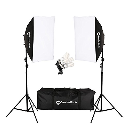 CanadianStudio 1600 Watt Video Photography Portrait Photo Studio Continuous Lighting Softbox Light kit with 2 Light Stands, 8 5500K Light Bulbs, 2 softboxes and Carrying case