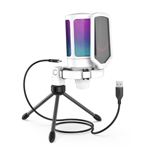 PC Gaming USB Desktop Microphone, Clear Voice for Streaming, Podcasting, Recording, Online Game, RGB Condenser Cardioid Computer Mic with Shock Mount, Pop Filter-White A6W - White