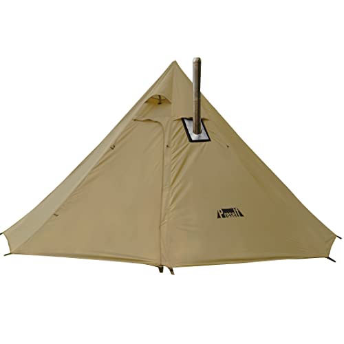 Hot Tent Version2 with Stove Jack, for Hunting Bushcraft, Lightweight, Standing Room, Teepee Backpacking Camping Hiking - T1_V2 Large - Khaki