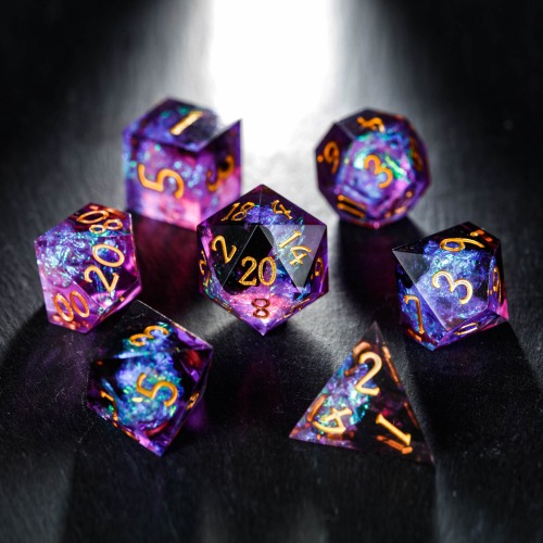 Purple Glitter Resin DnD D&D Dice Set | Full Set