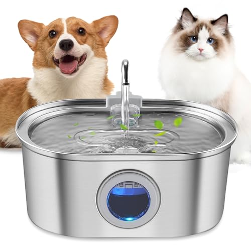 Cat Water Fountain, 3.2L/108oz Stainless Steel Pet Water Fountain, Automatic Dog Water Fountain with Water Level Window, Quiet Pump, Multi-Filter, Dishwasher Safe Water Fountain for Cats Inside