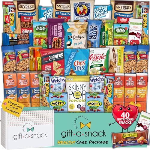 Gift A Snack - Holiday Healthy Snack Box Variety Pack Care Package + Greeting Card (40 Count) Xmas Treats Assortment Gift Basket Nutritious Granola Breakfast Bars - Crave Food Birthday College - 40 Count