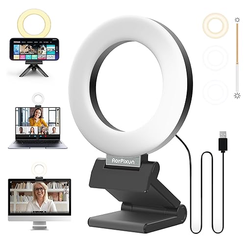 AorPixun Small Ring Light for Desk Video Conference Lighting 4'' Clip on Ring Light for Streaming Webcam Lighting Zoom Lighting Remote Working Video Call 3 Light Modes & 10 Brightness Levels