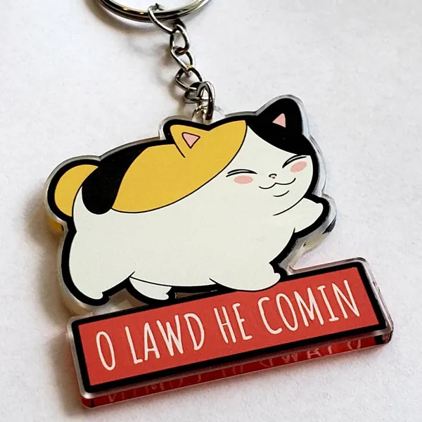 Fat Cat Charm - 2" Double Sided Acrylic Keychain FFXIV FF14 Final Fantasy XIV 14 Online Chonk Chart O Lawd He Comin