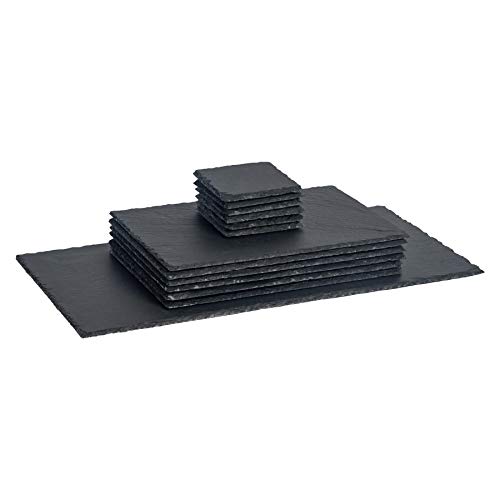 Set of Square Natural Slate Placemats & Coasters - 6 Coasters & 6 Placemats - Rustic Natural Dining Table Drinks Mats - by Argon Tableware