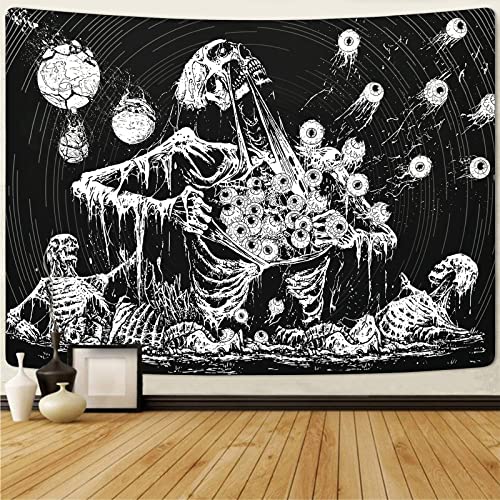Yrendenge Skull Tapestry for Bedroom Aesthetic, Mystic Eye Tapestries, Skeleton Wall Hanging Gothic Black and White Wall Decoration for Bedroom, Living Room, Dorm, 83 * 59 inch (210 * 150cm) - Black and White - 210*150cm