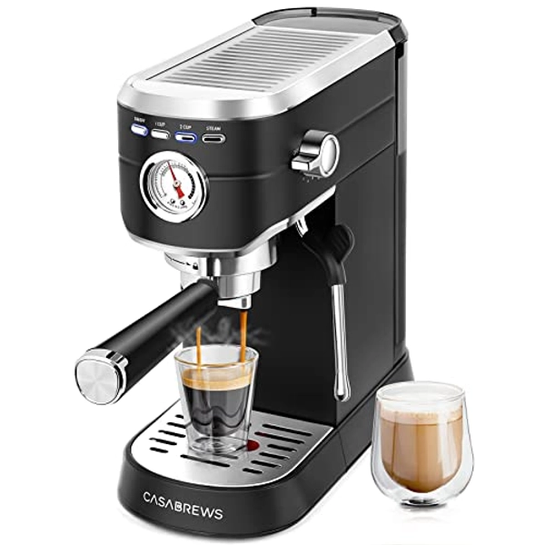 CASABREWS Espresso Machine 20 Bar, Professional Espresso Maker with Milk Frother Steam Wand, Compact Espresso Coffee Machine with 34oz Removable Water Tank for Cappuccino, Latte, Black