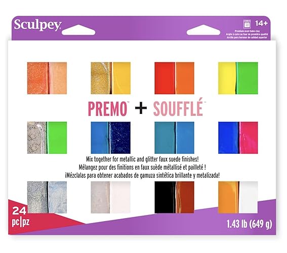 Sculpey Polyform Soufflé & Sculpey Premo Premium, Polymer Oven-Bake Clay, 24 Unique Colors Set, Non Toxic, 11.43 lbs, Great for Jewelry Making, Holiday, DIY, Mixed Media and More!, OSFA, PE4009