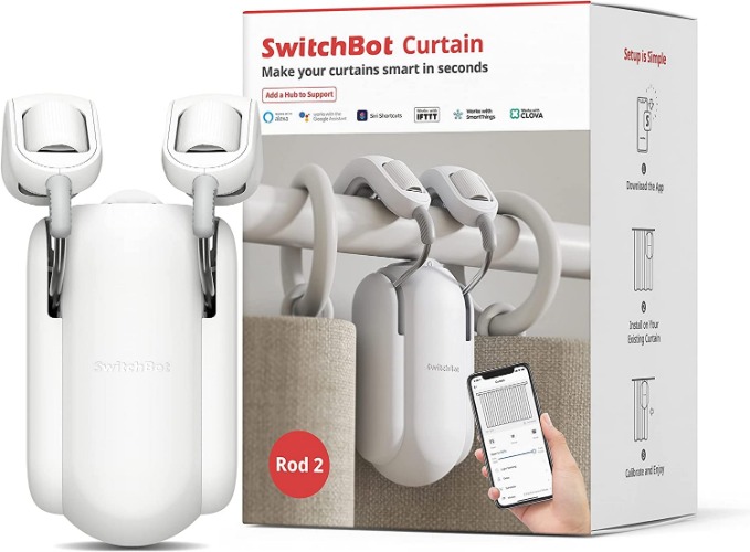 SwitchBot Curtain Smart Opener - APP Timer Control, Light Sensor, Add SwitchBot Hub Mini to Make it Compatible with Alexa, Google Assistant, Siri Shorcuts, IFTTT (Curtain Rod 2.0 Version, White)