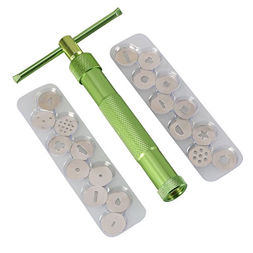 Vicloon Clay Extruder, Stainless Steel Sugar Paste Extruder Cutter Decorating Tool with 20 Tips For Fondant,Cake and Clay - Green