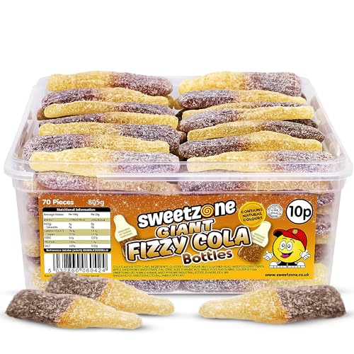 Sweetzone Giant Fizzy Cola Bottles, Halal Sweets Tub, 805 g 10P, Fizzy Cola Bottle Sweets for Sweet Enthusiasts, and Cola Flavoured Fanatics - Giant Fizzy Cola
