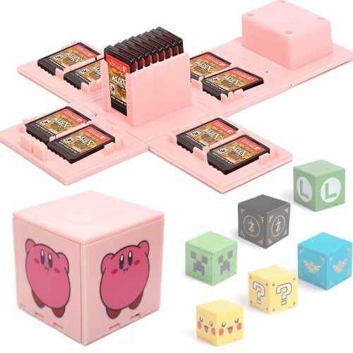 Games Storage Case for Nintendo Switch - Switch Game Card Holder Game Storage Cube Game Card Organizer for Nintendo Switch with 16 Game Card Slots - Kirby Pink