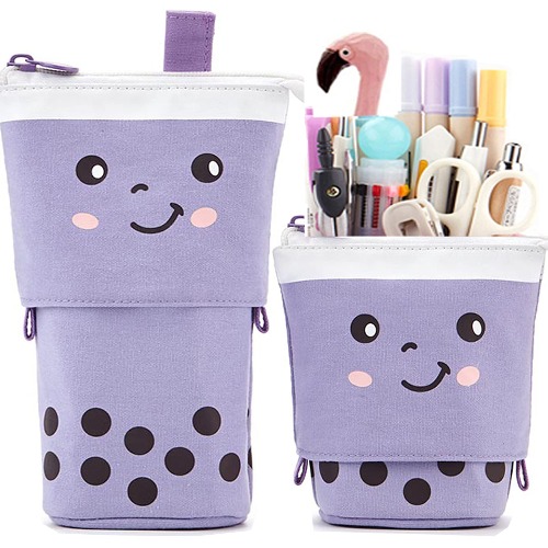 Friinder Cute Pen Pencil Telescopic Holder Pop Up Stationery Case, Stand-up Retractable Transformer Bag Standing Organizer, Great for Christmas Holiday New Year Gift Office Bag(Pink) - Purple