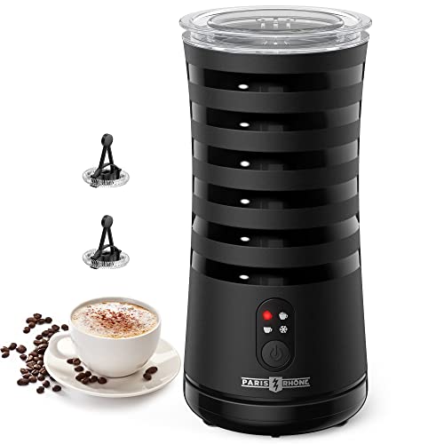 Milk Frother, Paris Rhône Milk Frother and Steamer for Hot and Cold Foam, 4-in-1 Electric milk frother for coffee, Quiet Milk Steamer with Auto Shut OFF, Milk Warmer for Latte, Cappuccino, Macchiato - Black