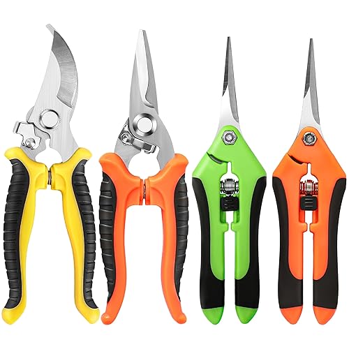 EWPJDK 4 Pack Garden Pruning Shears, Stainless Steel Garden Shears, Gardening Shears, Garden Scissors, Garden Clippers, Pruning Snips, Pruning Shears for Gardening Tools (4PCS Yellow Orange Green) - 4pcs Yellow Orange Green