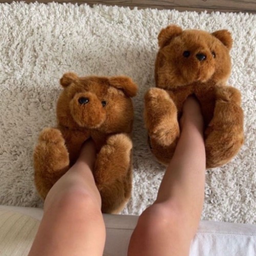 Teddy Bear Fur Slippers | Brown / 6