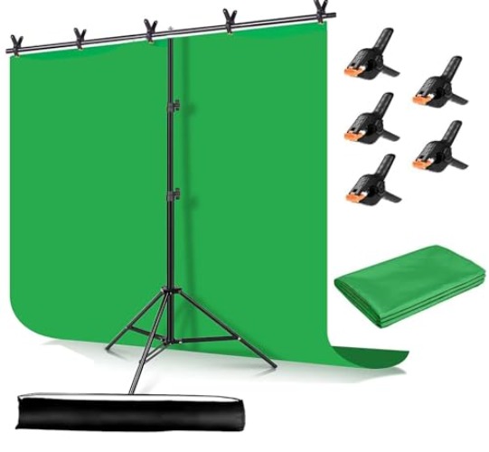 Green Screen Backdrop with Stand kit,YELANGU 6.5X5ft Portable Photographic Studio Photo Background for Streaming, ID Photos, Video conferences and interviews