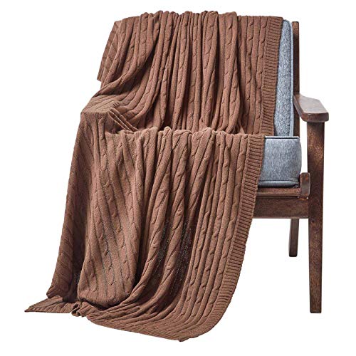 HOMESCAPES Large Brown Cable Knit Throw 150 x 200 cm Combed Cotton Soft and Cosy Blanket Bed and Sofa Throw For Small Sofas and Double Beds - 150 x 200 cm - Chocolate