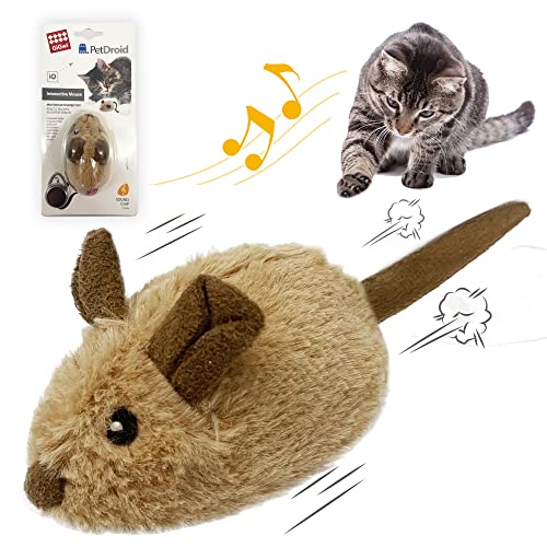 GiGwi Moving Cat Toy Mouse, Interactive Cat Toys Mice Electronic with Furry Tail, Automatic Squeaky Cat Toys for Kitten Indoor/Outdoor Exercise (Brown-Ear) - Brown