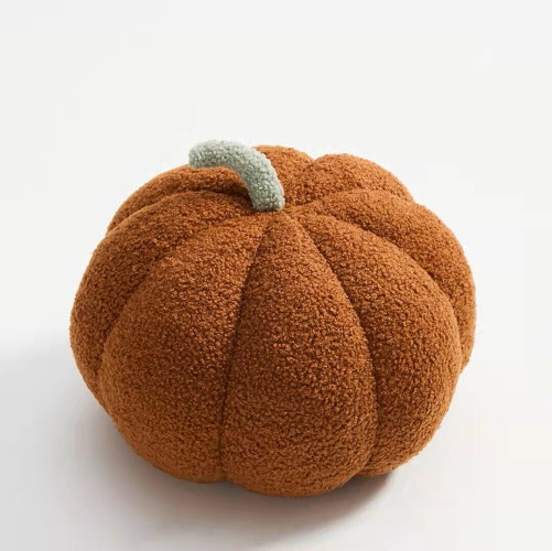 Fluffy Pumpkin Cushion | 45cm / Brown - boucle - round shape