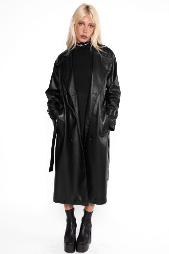 Mara Oversized Faux Leather Trench Coat | UK 22