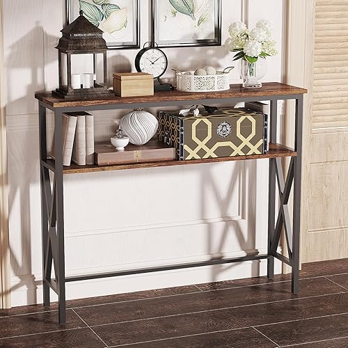 YMYNY Table Console, Console Meuble, Petite Table de Présentation, Table d’Entrée, Bout de Canapé, Table d'Appoint, pour Couloir, Entrée, Salon, Foyer, 101× 25× 80.5CM Marron Rustique HST007H - Marron Rustique