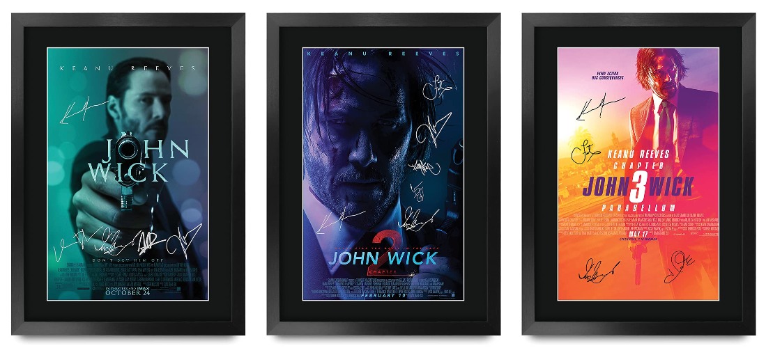 HWC Trading FR A3 John Wick Keanu Reeves Collection Gifts Poster Signiertes Autogrammbild für Film-Erinnerungsstücke, A3 gerahmt - John Wick-Kollektion